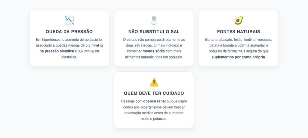 Potássio na Dieta Pode Reduzir a Pressão em Hipertensos — Sem Substituir o Corte de Sal