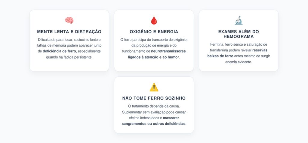 Névoa Mental e Ferro Baixo: Quando Cansaço e Falhas de Memória Pedem Investigação