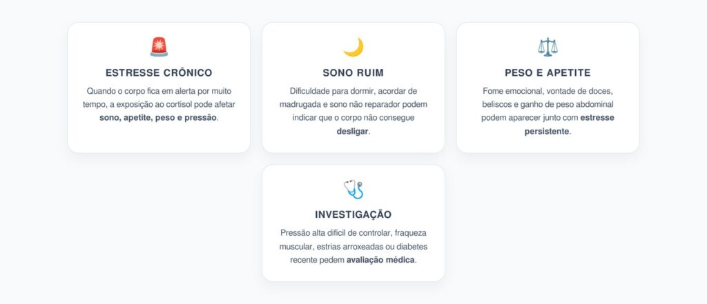 Cortisol Alto por Estresse Crônico: Sinais no Sono, Peso e Pressão