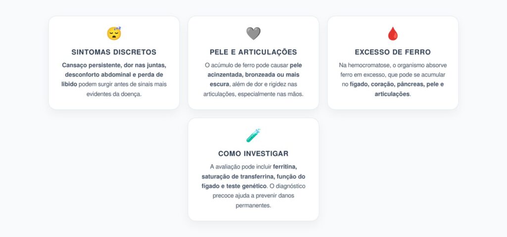 Hemocromatose: Cansaço, Dor nas Juntas e Pele Escurecida pelo Excesso de Ferro