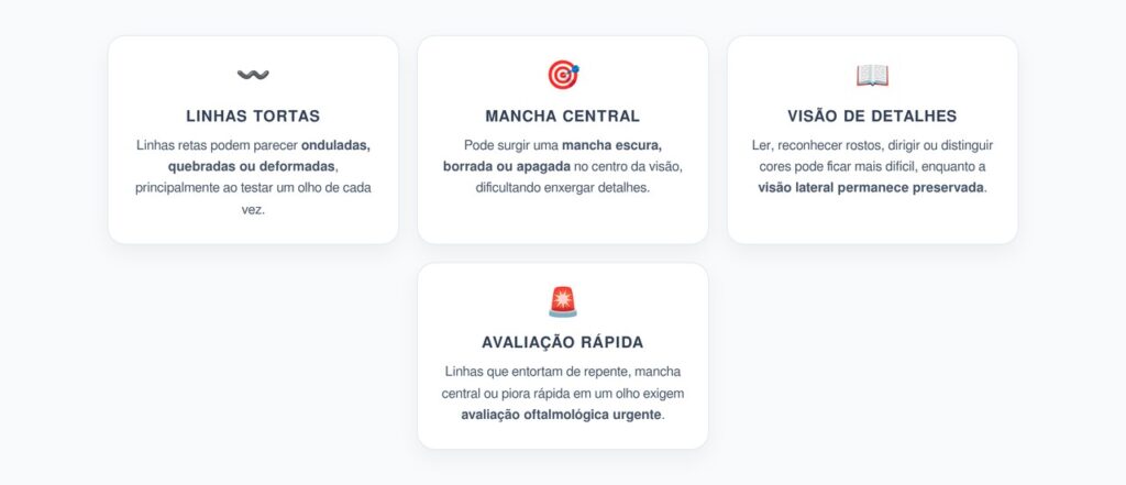 Degeneração Macular: Linhas Tortas e Mancha Borrada no Centro da Visão