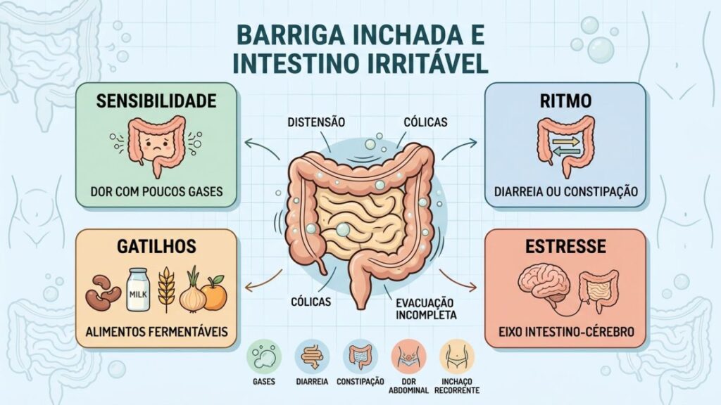 Sensibilidade, ritmo intestinal, gatilhos e estresse explicam parte das crises.