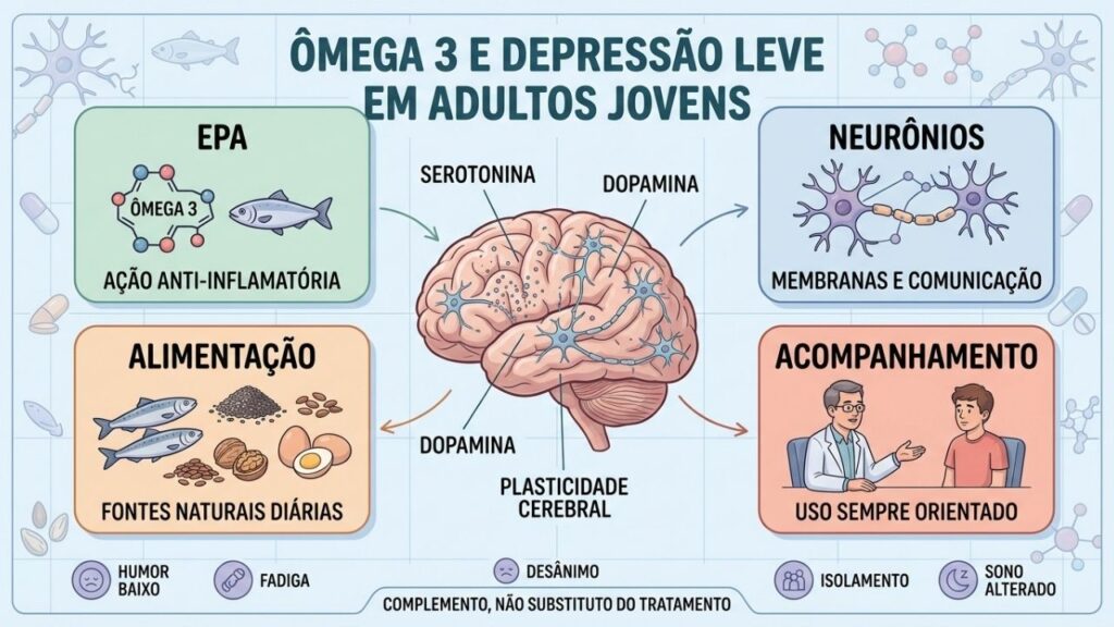 EPA, alimentação e acompanhamento formam pilares complementares no cuidado emocional.