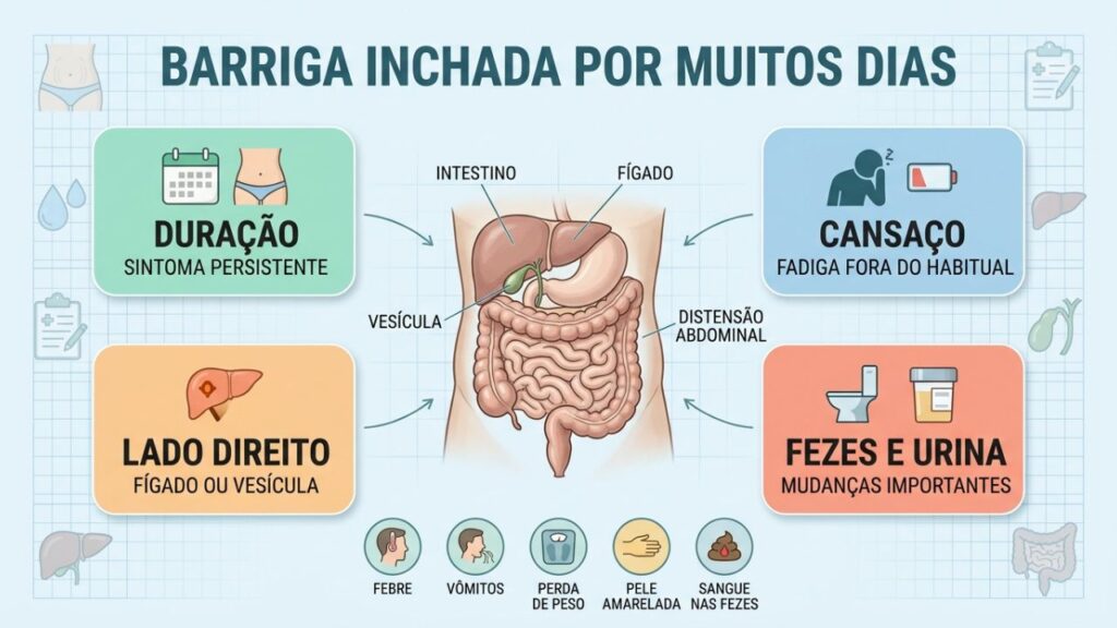 Sinais associados ajudam a diferenciar gases de possíveis alertas abdominais.
