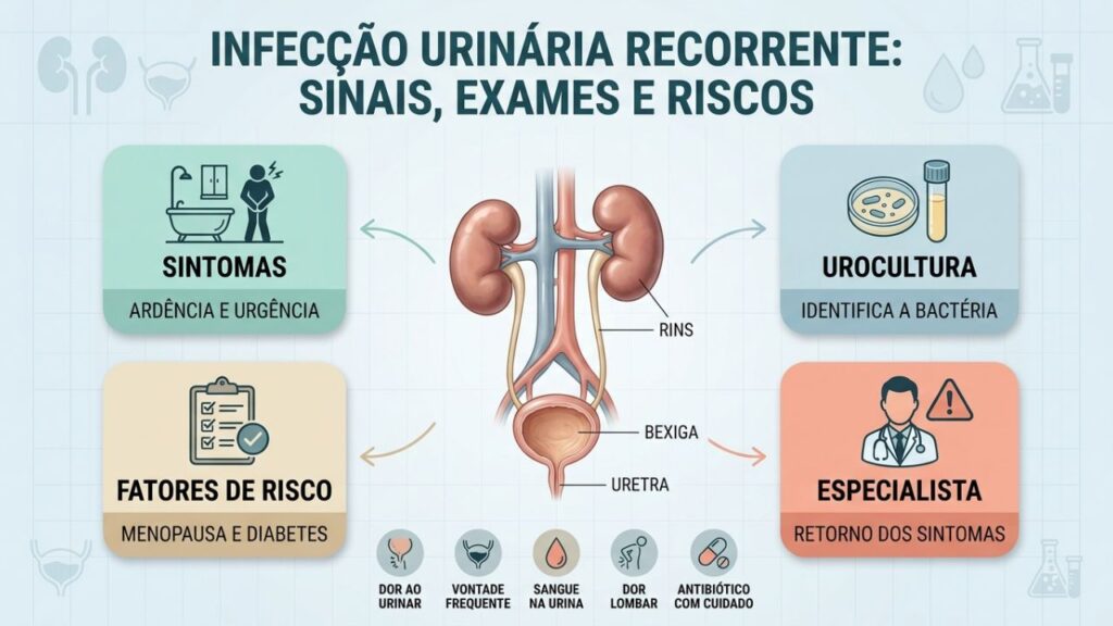 Sintomas, exames e fatores de risco orientam a investigação da infecção recorrente.