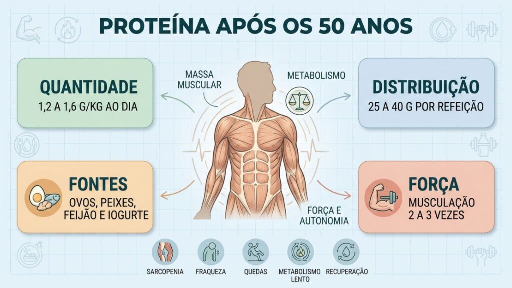 Quatro pilares orientam o consumo de proteína depois dos 50 anos.