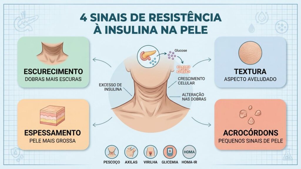 Quatro sinais cutâneos ajudam a reconhecer resistência à insulina.