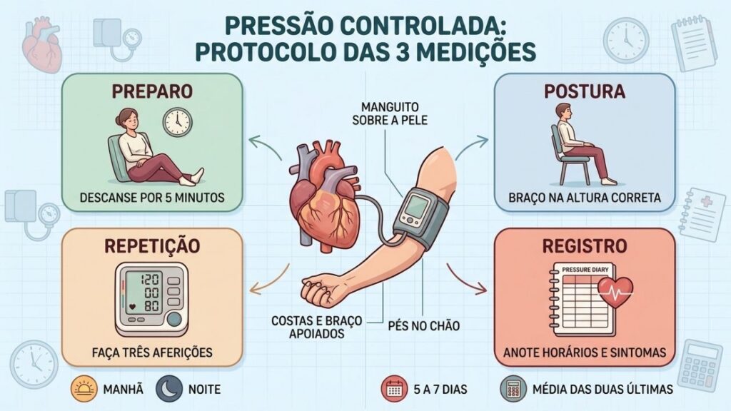 Preparo, postura, repetição e registro formam o protocolo de monitoramento doméstico.