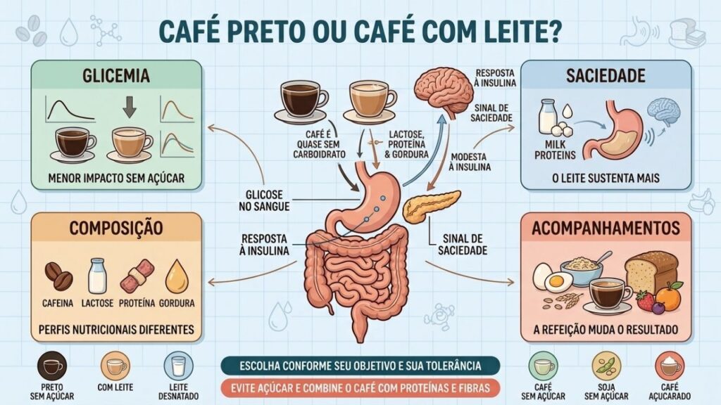 Glicemia, saciedade, composição e acompanhamentos orientam a escolha do café.