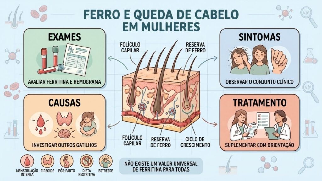 Exames, sintomas, causas e tratamento orientam a investigação da queda capilar.