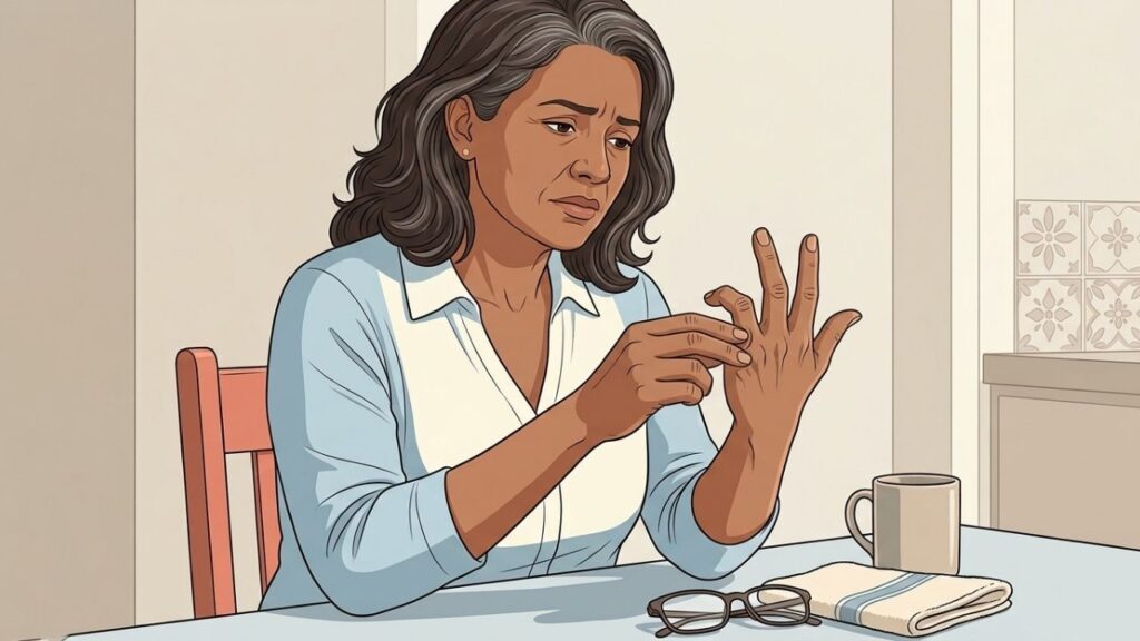 O tendão inflamado pode dificultar o deslizamento e manter o dedo flexionado.