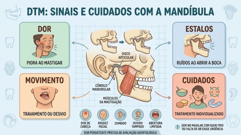 Dor, estalos, limitação e cuidados explicam os principais sinais da DTM.