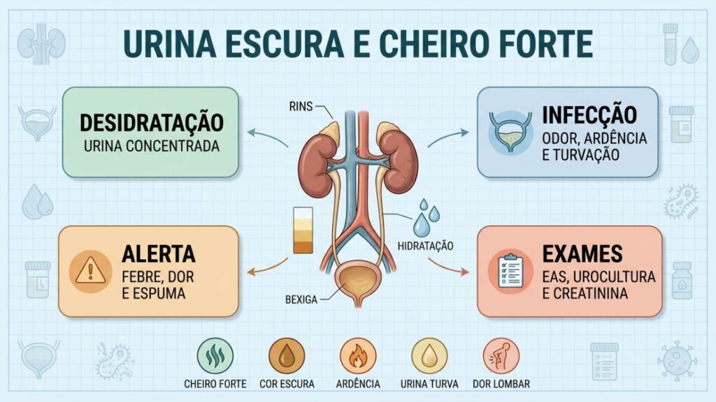 Hidratação, sintomas e exames orientam a investigação da urina alterada.