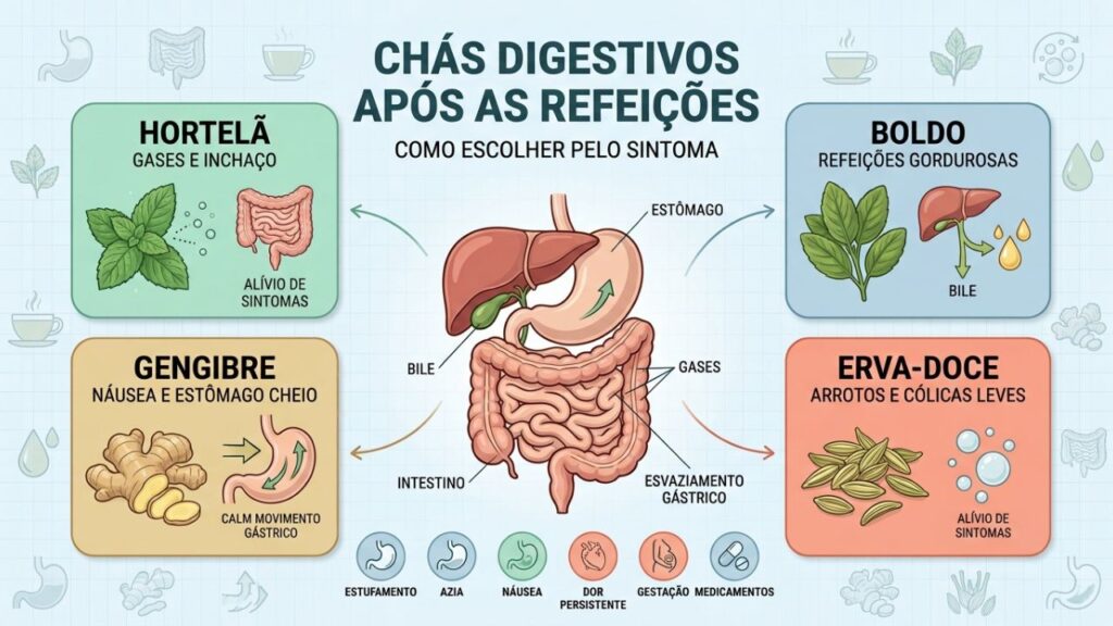 Hortelã, boldo, gengibre e erva-doce atuam em desconfortos digestivos diferentes.