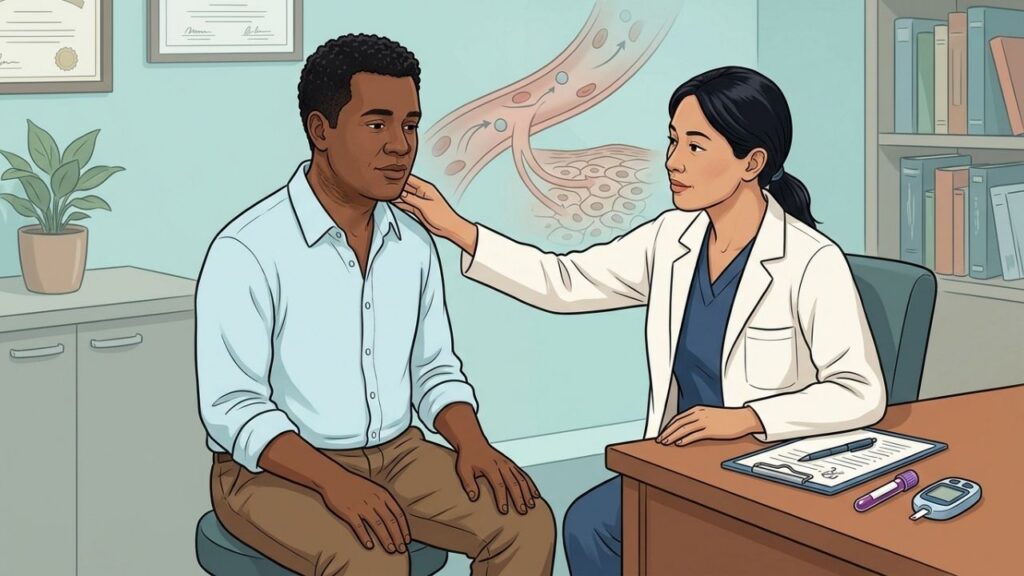 A avaliação médica diferencia alterações estéticas de sinais metabólicos importantes.