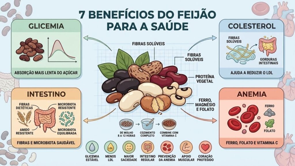 Fibras, ferro, proteína e minerais explicam os principais benefícios do feijão.