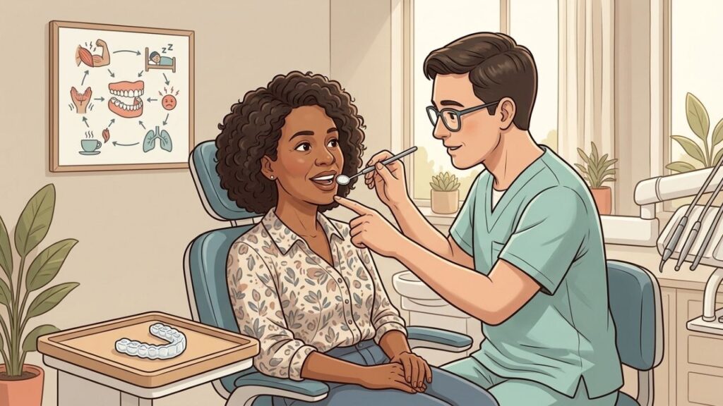 Avaliação odontológica identifica desgaste e orienta uma placa oclusal personalizada.