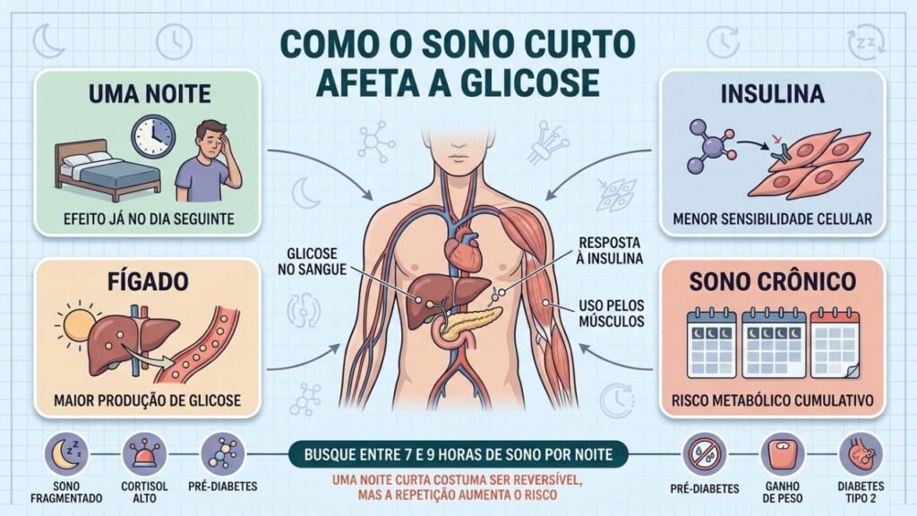 Sono curto afeta insulina, fígado, músculos e risco metabólico acumulado.