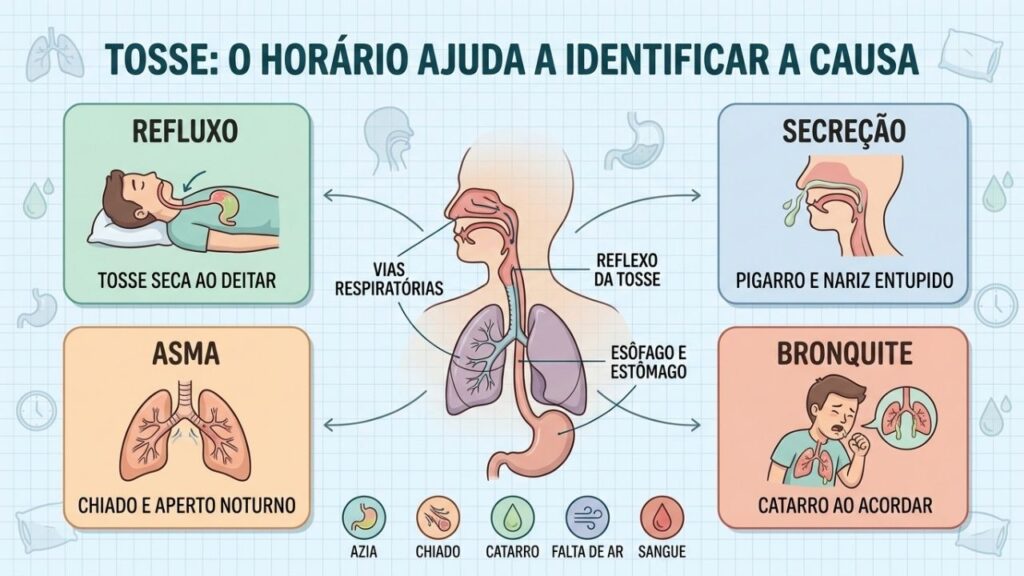 Refluxo, secreção, asma e bronquite produzem padrões diferentes de tosse.