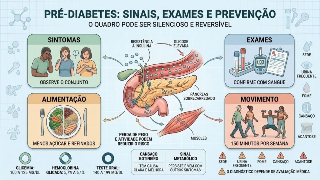Sintomas, exames, alimentação e movimento ajudam a reverter a pré-diabetes.