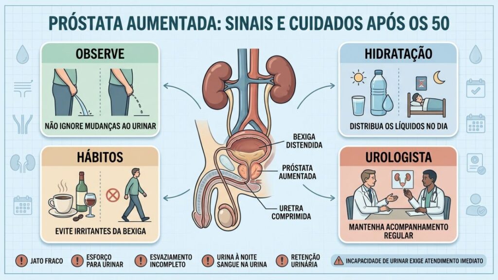 Fluxo urinário, hidratação, hábitos e acompanhamento ajudam a prevenir complicações prostáticas.