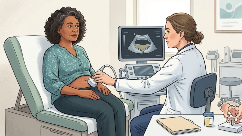 O ultrassom após urinar ajuda a medir o volume residual na bexiga.
