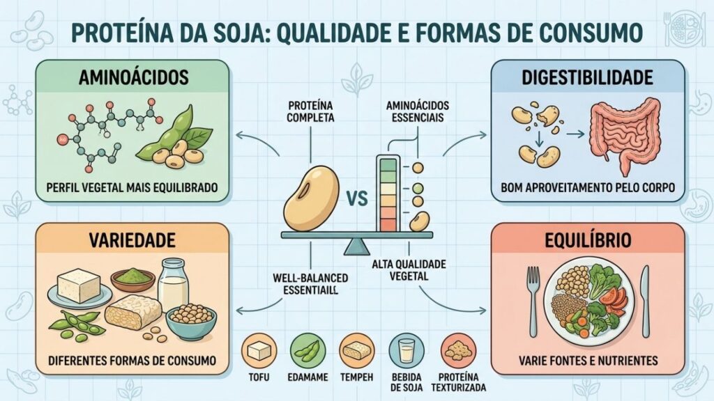 Aminoácidos, digestibilidade, variedade e equilíbrio destacam a qualidade da proteína de soja.
