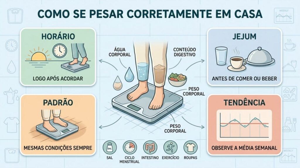 Horário, jejum, padronização e média semanal tornam a pesagem mais confiável.