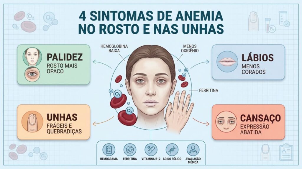 Quatro sinais visíveis ajudam a reconhecer sintomas iniciais de anemia.
