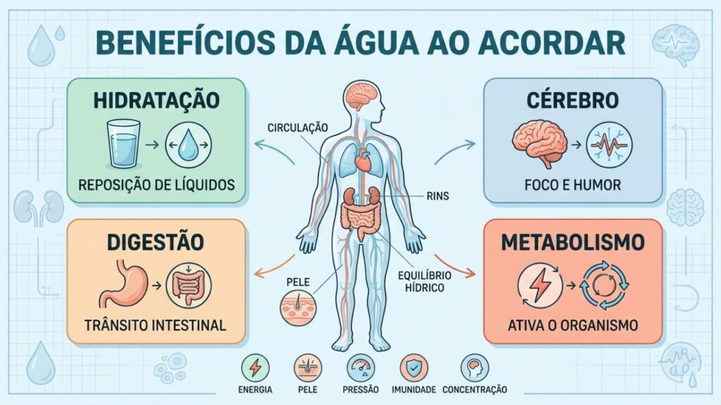 Hidratação, digestão, metabolismo e concentração começam com um copo de água.