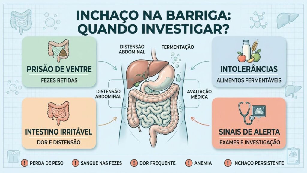 Prisão de ventre, intolerâncias e sinais de alerta orientam a investigação.