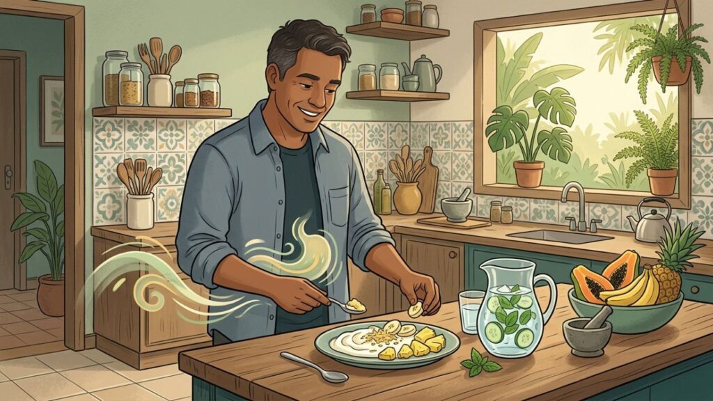 Alimentos naturais ajudam a controlar gases, retenção e desconforto após as refeições.