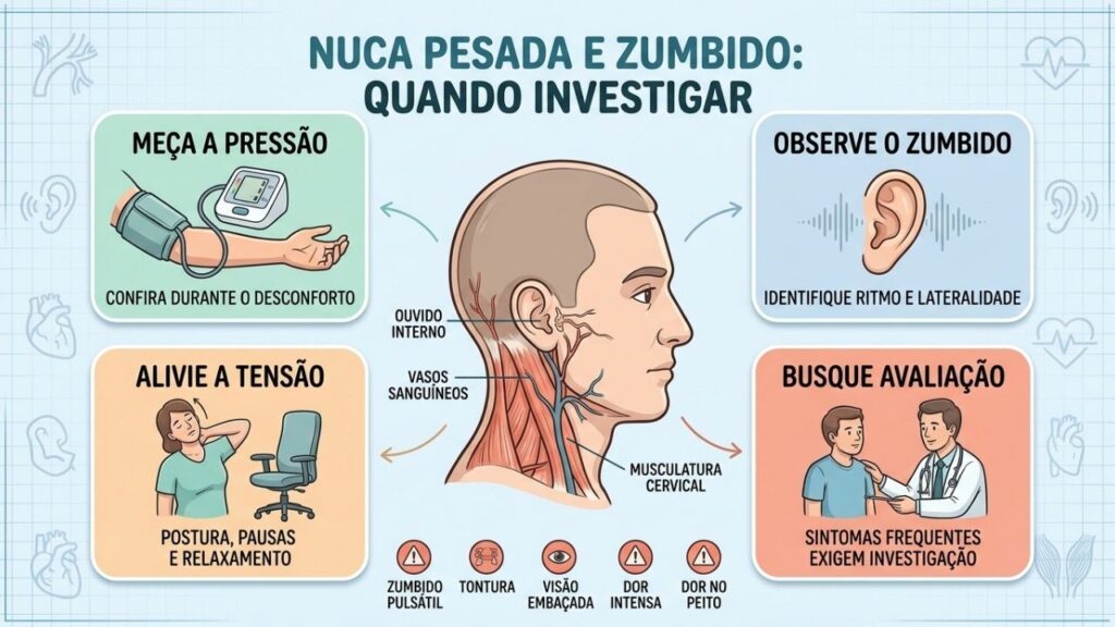 Quatro cuidados ajudam a diferenciar tensão muscular, zumbido e possível hipertensão.