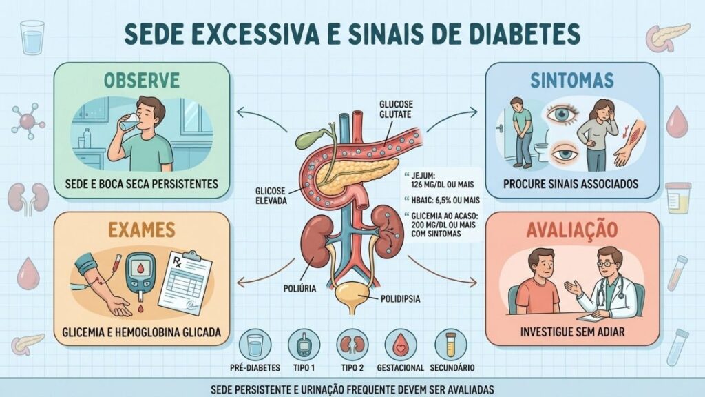 Sintomas, exames e avaliação precoce ajudam a identificar alterações da glicose.