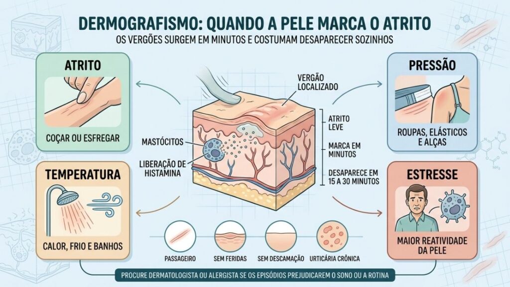 Atrito, pressão, temperatura e estresse ativam mastócitos e formam vergões temporários.