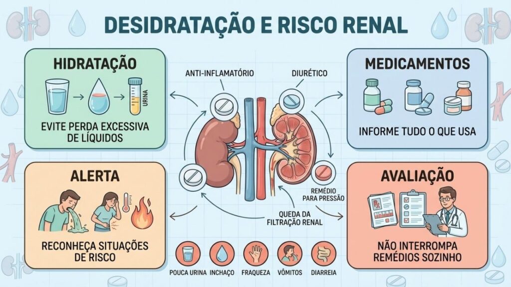Hidratação, medicamentos, alertas e avaliação ajudam a proteger a função renal.