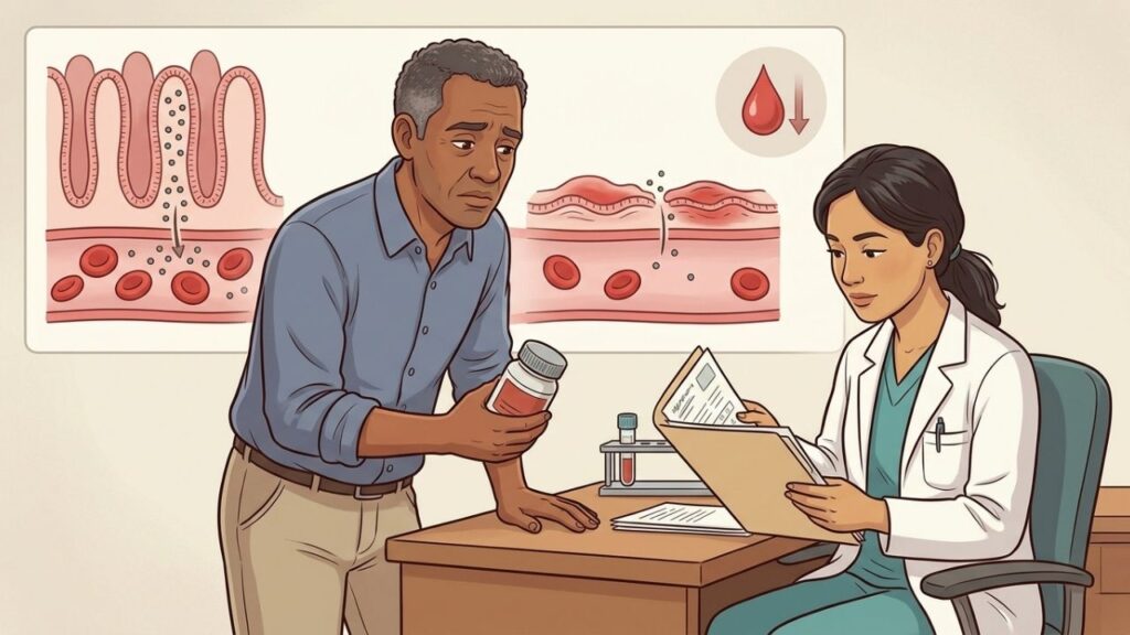 Reposição isolada não corrige anemia causada por má absorção ou sangramento.