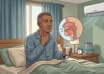 Sentir a garganta irritada ao acordar com frequência pode ser um dos primeiros sinais de refluxo silencioso ou ar seco no quarto durante a noite