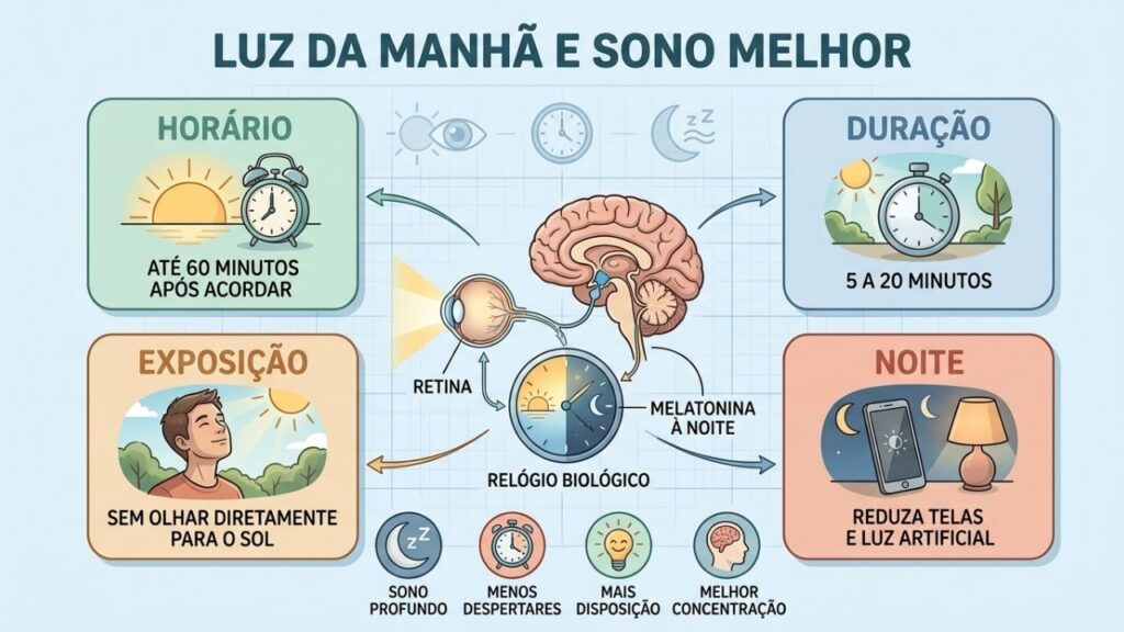 Horário, duração, exposição correta e menos luz noturna regulam o sono.