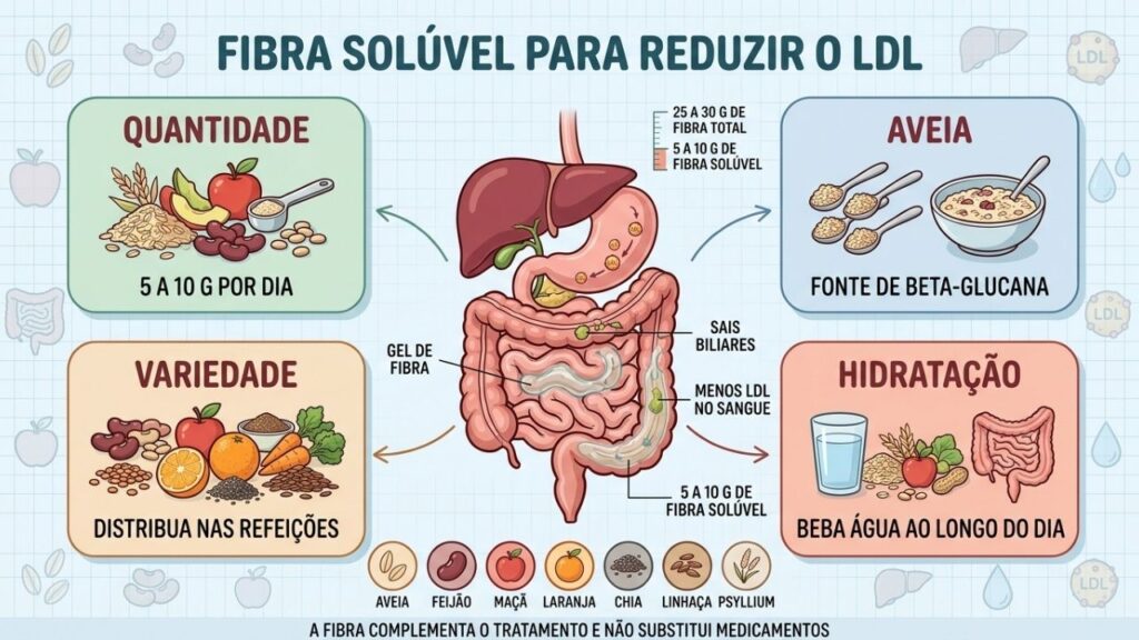 Quantidade, variedade e hidratação potencializam o efeito da fibra sobre o LDL.