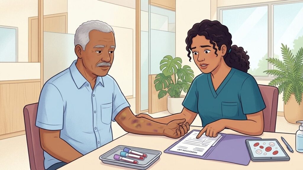 Manchas roxas na pele costumam ser benignas, mas alguns sinais podem indicar alterações na coagulação ou outras condições.