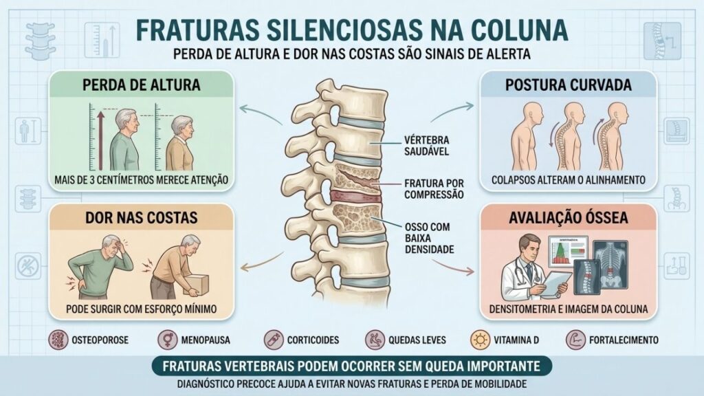 Altura, postura, dor e exames ajudam a identificar fraturas vertebrais ocultas.