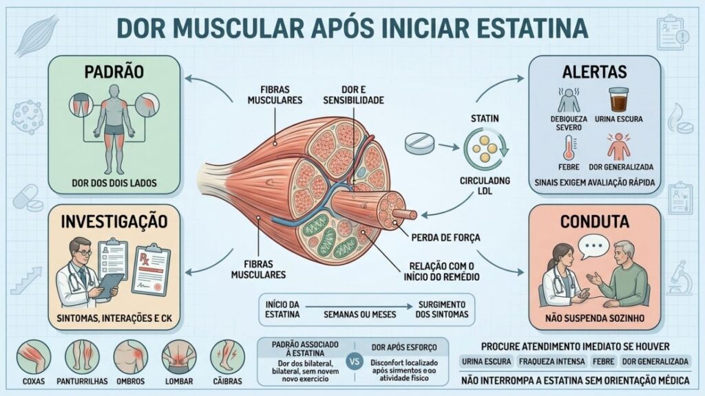 Padrão da dor, sinais de alerta e avaliação orientam o uso seguro das estatinas.