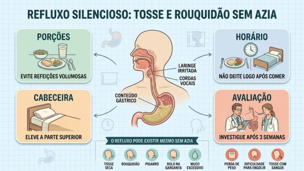 Porções menores, horário adequado e cabeceira elevada ajudam a controlar o refluxo.