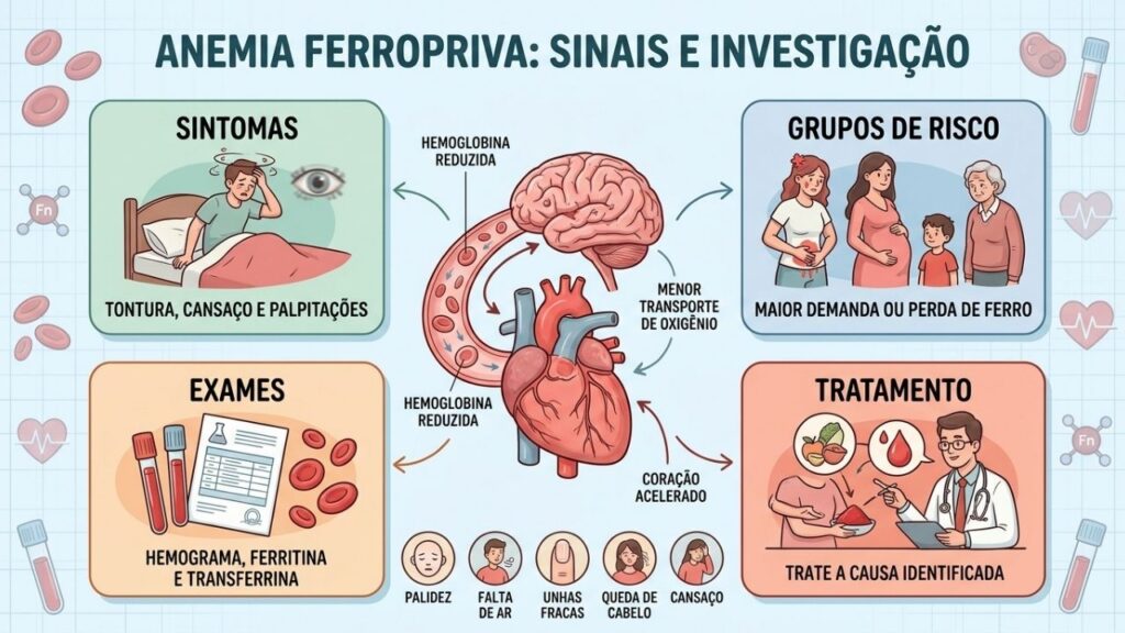 Sintomas, grupos de risco, exames e tratamento orientam o diagnóstico da anemia.