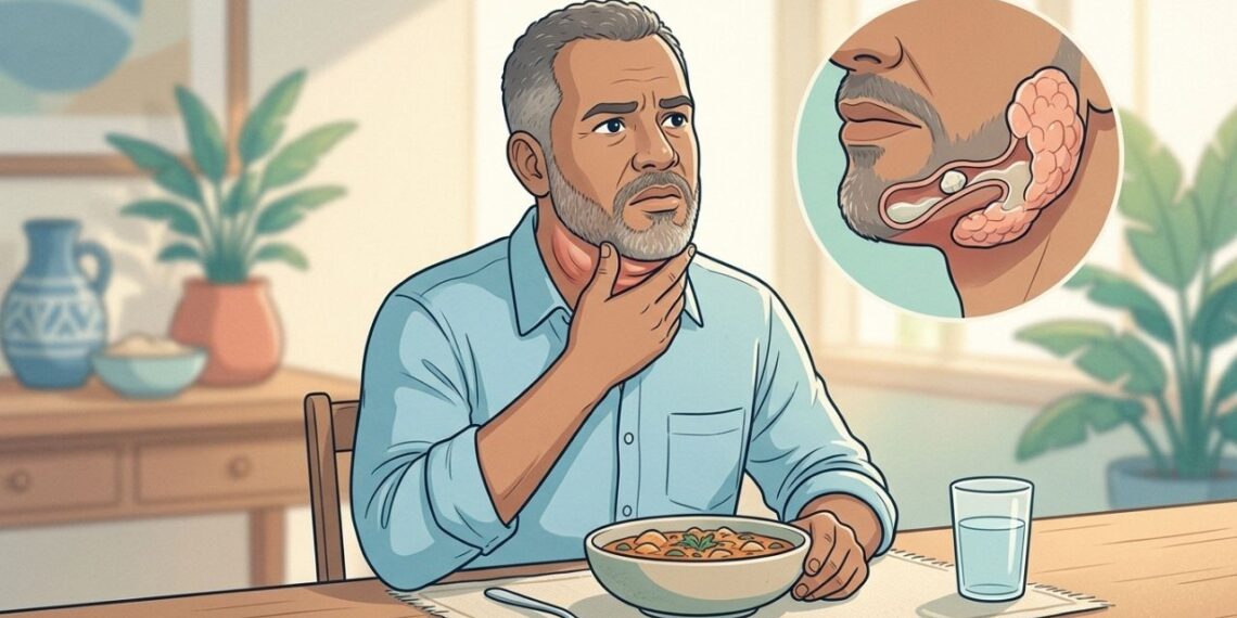 A região embaixo da língua incha e dói assim que você começa a comer? Uma pedra pode bloquear a saída da saliva