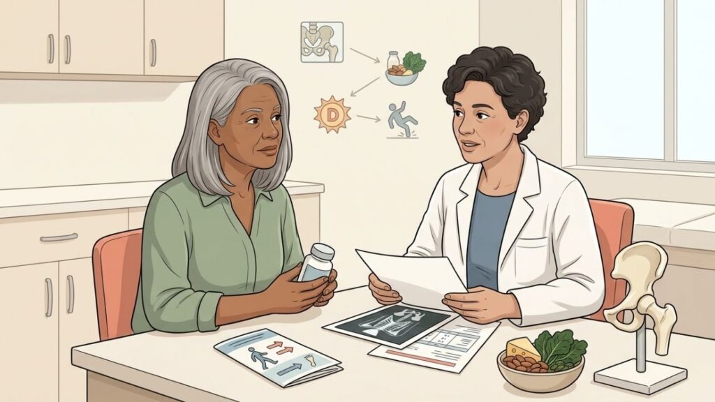A suplementação deve considerar exames, alimentação e risco individual de fratura.