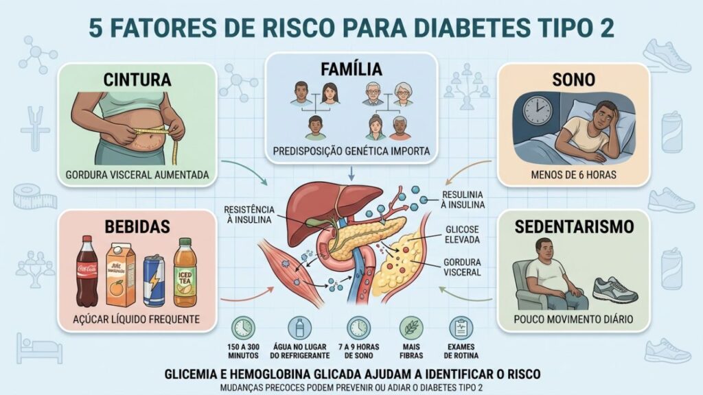 Cintura, genética, sono, bebidas açucaradas e sedentarismo elevam o risco metabólico.