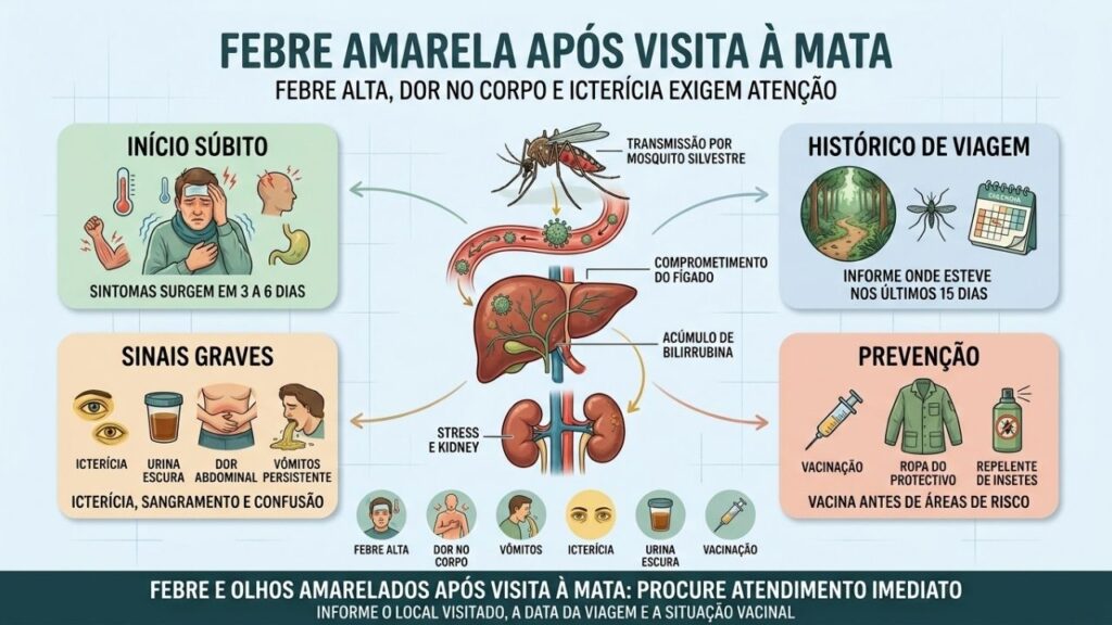 Sintomas iniciais, viagem recente, sinais graves e vacinação orientam a suspeita.