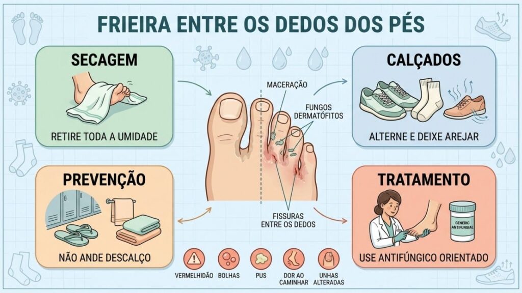Secagem, calçados, prevenção e tratamento ajudam a controlar a frieira.